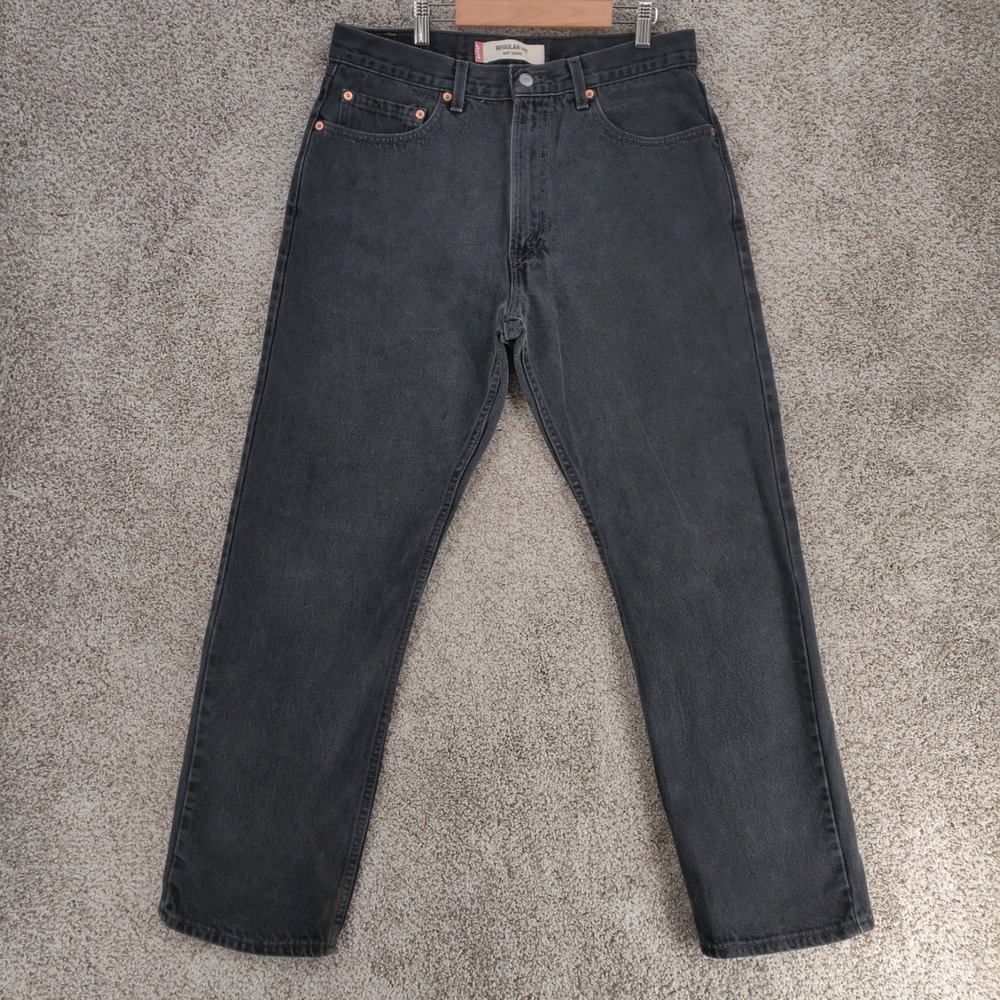 Vintage Levis 505 Regular Fit Straight Leg Black Jeans Mens 34x30 Fits 33x30 USA